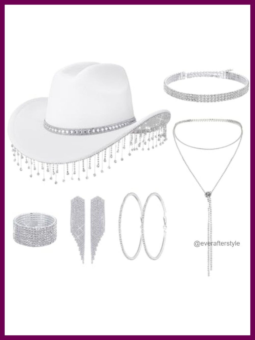 Hercicy 7 Pc Glitter Cowgirl Hat & Rhinestone Jewelry Set Western Costume